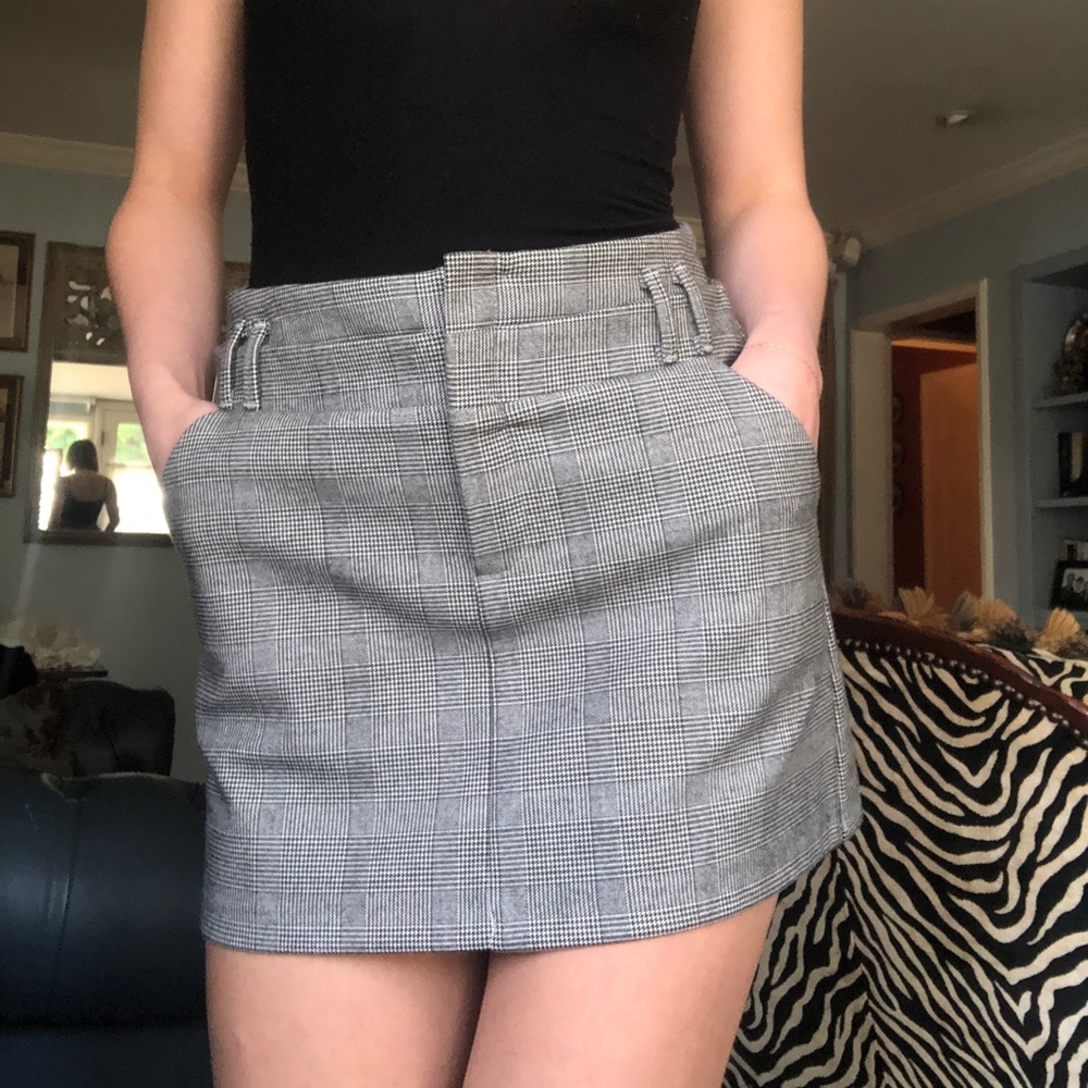 Zara Trafaluc Plaid Grey Glen Check Mini Skirt